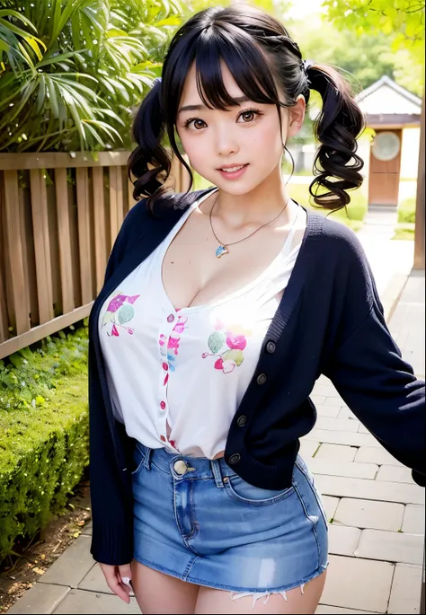 (Highest quality,masterpiece:1.3, super high definition ),(very well detailed、caustics) (realistic:1.4, RAW shooting、)Ultra-realistic Capture、very well detailed、natural skin texture、masterpiece、(Japanese elementary school girl wearing a cardigan over a pri...