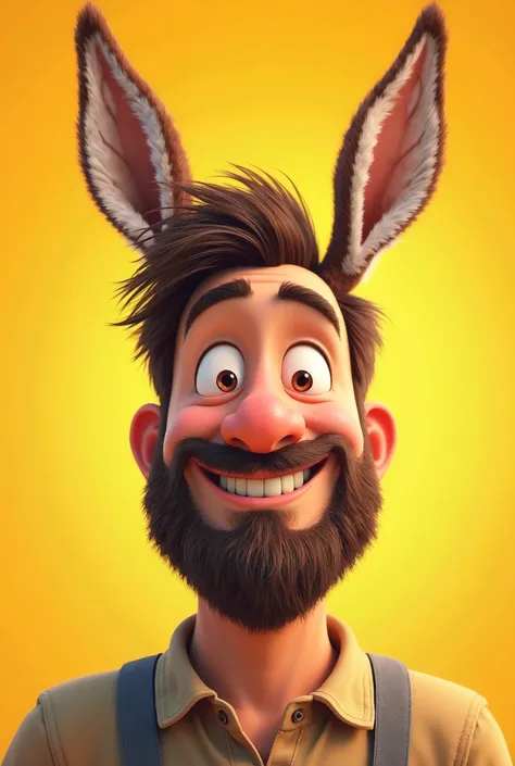 An animated movie poster called My Brother-in-Law is a Jeg featuring a man with a beard, gordo, with smiling donkey ears on a yellow background