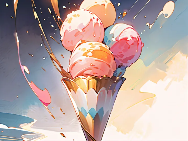 (best quality, Hi-Res, watercolor ice cream