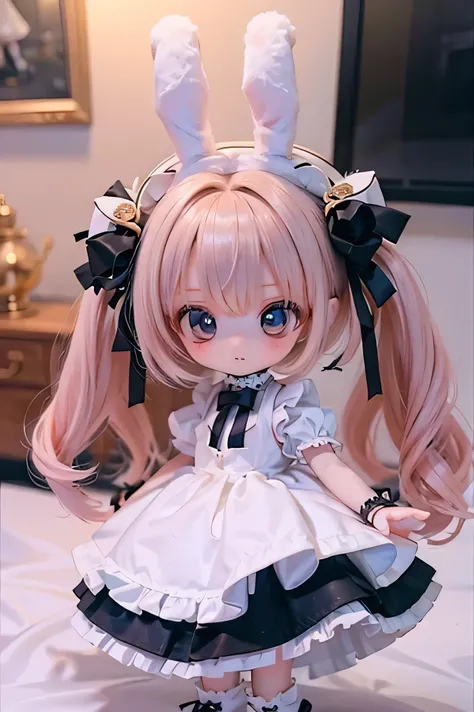 
         rabbit girl        、     chibi    、     young girl、       Tea in a tea room dressed in gothic Lolita clothes
