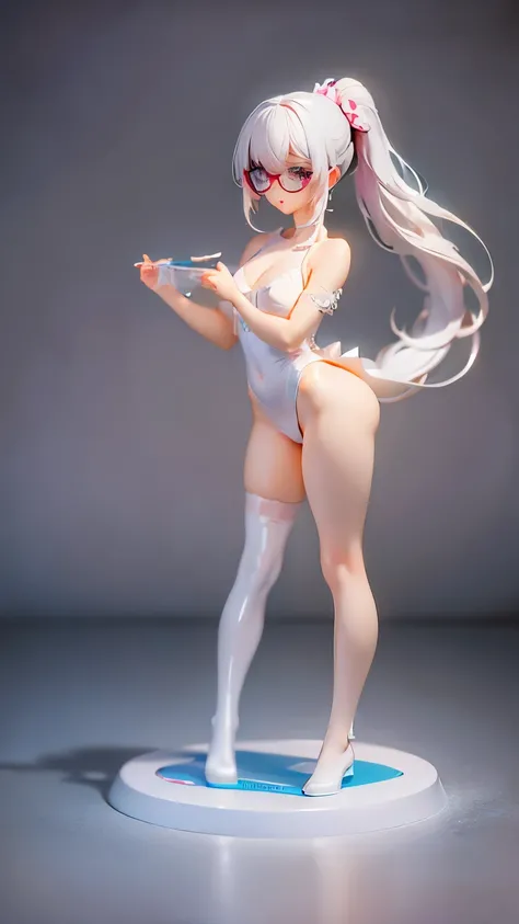 ((masterpiece, best quality)), Delicate face，goddess，little angel，Full body painting，Perfect body proportions，Ponytail long hair，Nice white eyes，Fantasy style，White background，transparent，Sex bikini，Lace，Glasses，feather，NUDE