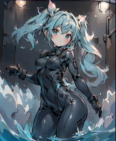 ( masterpiece、Highest quality、Highest quality、official art、 beautiful and beautiful :1.2)、(one girl:1.3) Hatsune Miku、twin tails from above,beautiful breasts, cute女の子,cute,(masterpiece、Highest quality、Highest quality、official art、beautiful and beautiful:1....