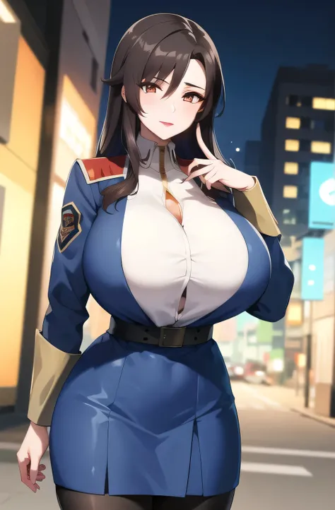  face with a thin waist even with big breasts more delicately，The skin on the jacket is hidden by the uniform，It's great enough for me，Please draw expressions on the face even more delicately，             simple background    , Please draw big breasts even...