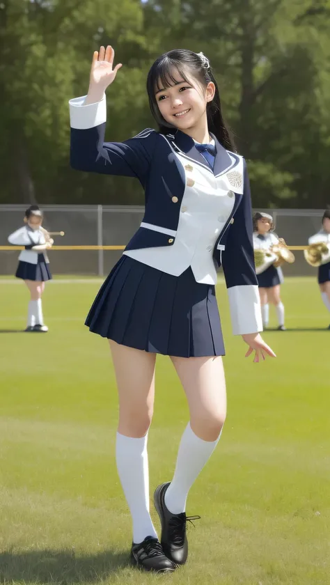 Highest quality、 natural depiction、Hi-Res、 exhaustive、delicate、Very high degree of perfection 、beautiful,Girls are in middle school１Grade、 black hair、cute girl eyes、best proportions、small breasts、Looks like Daidouji Tomoyo、I'm wearing a marching band unifo...