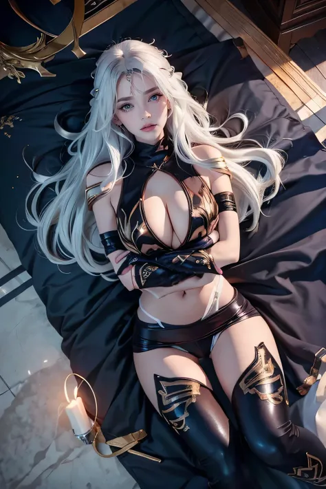 Very Tight Leggings,Tight Leggings and Leggings,photo composition,lie down and grab the thighs of the body after failure,photo taken from above,hip angle,League of Legends ash,Leotide,Leggings,Dekiyin,Nipple marks,Wandering,failed to tie arms, white hair ,...