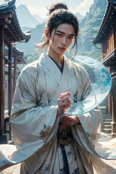 Highest quality、Very detailed、Japanese men in the Nara period、 Abe Sunny 、A man who is an onmyoji who tells fortune、He is a man of dignity、He is wearing a Japanese white kimono