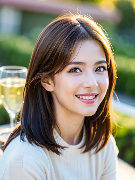 ((White Wine)),((  wine glasses)),(realistic, superrealistic:1.4), 16K HDR,  high image quality,((White Wine)),((  wine glasses)),happy smile、   short hair,  best smile、japanese actress, turtleneck dress、slim couple、Model Couple、(realistic,   intricate det...