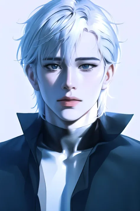 anime boy with white hair and black jacket , boy with white hair, detailed portrait of anime girl, from the front line of boy, semirealistic anime style, amazing anime face portrait, beautiful anime portrait, perfect white haired boy , fine details. girl f...