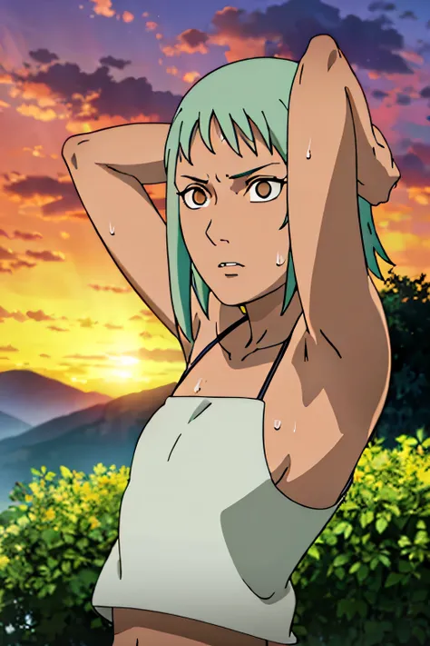 Fuu,sweat,sweaty,armpits,arms up,showing armpits,arms behind head,awesome armpits,sweaty armpits,arms raised, tired,exhausted