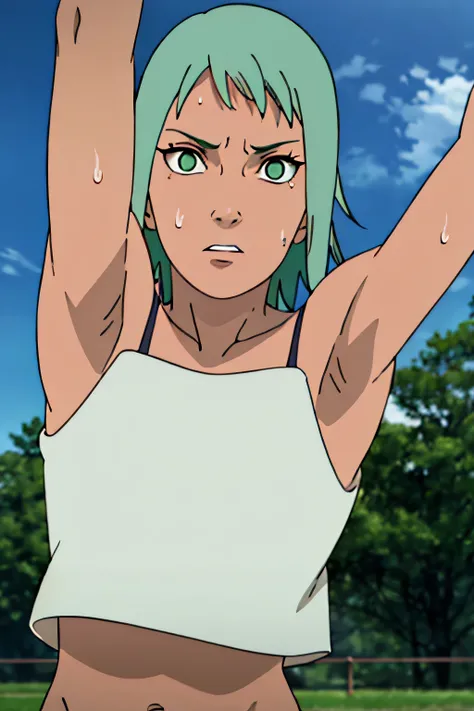 Fuu,sweat,sweaty,armpits,arms up,showing armpits,arms behind head,awesome armpits,sweaty armpits,arms raised, tired,exhausted