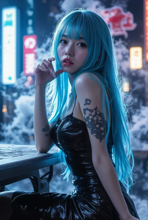 Super real full body photo  , Baby-faced Japanese 、 young girls，Big Breasts,  that expresses surprise, a person 々The charm and seductiveness of  ，  shows a truly evil and smiling day  ， with a background of plump lips  ，  slender body ，  has a cloud tattoo...