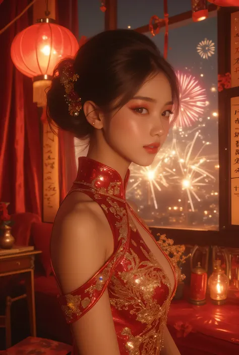 Cat ears、 face up, attractive, pretty girl, ponytail、few beautiful lady hair decorations, (( fine facial features , eroticism)), dramatic lighting , realistic , 8k, Dramatic Shadows , intricate and elaborate patterns , super detailed photo , chiaroscuro li...