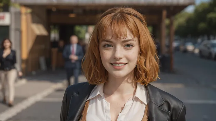 (masterpiece), best quality, expressive eyes, perfect face, multilevel marketing, midriff, Areolae, long ginger hair, Hairclipa, limbus salesmen woman, perfect anatomy, (((holding an sales briefcase))), (((closeup face))), tall woman with a muscular physiq...
