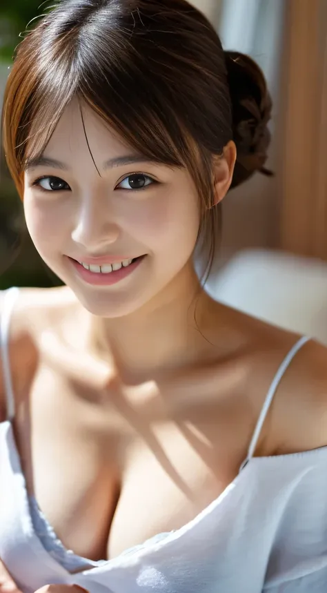 masterpiece,best quality,(Japanese girl),((Beautiful girl)),cleavage,(off shoulder:1.2),(perfect body beauty:1.2),(shy smile),From slightly above