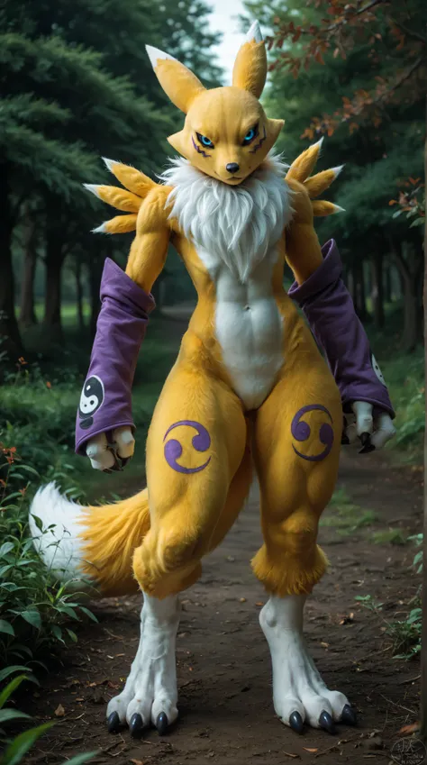 score_9, score_8_up, score_7_up, score_6_up, score_5_up, score_4_up, source_furry, bandai namco, digimon, canid, canine, digimon \(species\), mammal, canonrena, renamon, ambiguous gender, anthro, armwear, armwear only, black nose, black sclera, blue eyes, ...