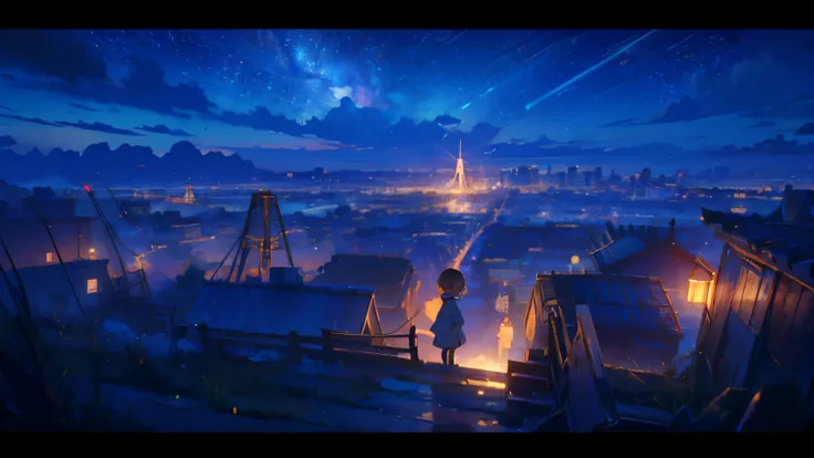 Best Quality, masterpiece, very well detailed, detailed background, 4K, one girl, young girl, petite girl, sci-fi, SF, Outdoors,  night , starry sky, greenhouse, Huge Structures, , wind景, scenery,  horizon , rooftop, sitting on rooftop, wind,  looks away, ...