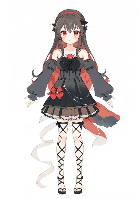 anime girl in a black and red dress with a red bow, full body adoptable, cute anime waifu in a nice dress, anime moe artstyle, anime full body illustration, , single character full body, anime vtuber full body model, by Jin Homura, pretty anime character d...