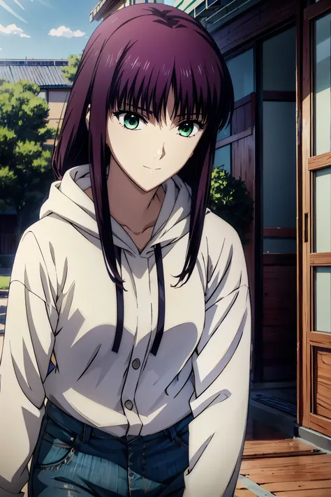 gentle expression,smile, Anime Girl in a black shirt and jeans standing on a balcony, Also, Another Iwakura, Anime Moe-style , casual pose , cyberpunk Anime Girl in hoodie, maAlso kitagawa fanart, Anime Girl , Stay Laid-Back and Cool , Cute Girl Anime ...