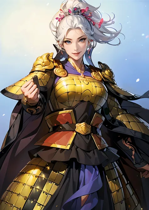 (((Maintain color ))), ((( picture style maintenance ))), ((Maintain the composition)),  attractive woman , perfect face, ((black eyes)), ((white hair)), ((Beautiful woman with her chest valley exposed)), armor, 작은 smile, ((sexy face)), ((sexy expression))...