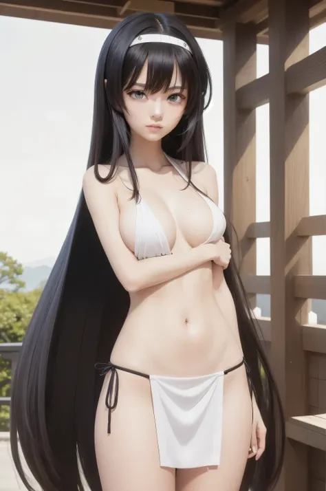  ( anime cell style , masterpiece,  top quality ,  high res, Anime Colored ,  anime style,  anime sharp , 8k), ( beautiful eyes:1.5),  1 girl,  cute,  black hair,  long hair, ( white loincloth ), ( perfect detailed anatomy at Shinto Shrine,   beautiful fac...