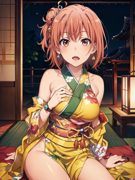 ((Best Quality, Hi-Res,   perfect pixel,  4K)),  ( beautiful anime girls ), description depth of border、
watches the audience, 
Perfect body, 

Yuigahama Yui,  short hair, brown eyes、detailed eyes、

(Big Breasts:1.2)、

focusing on bust、

edg oiran_woman, 
...