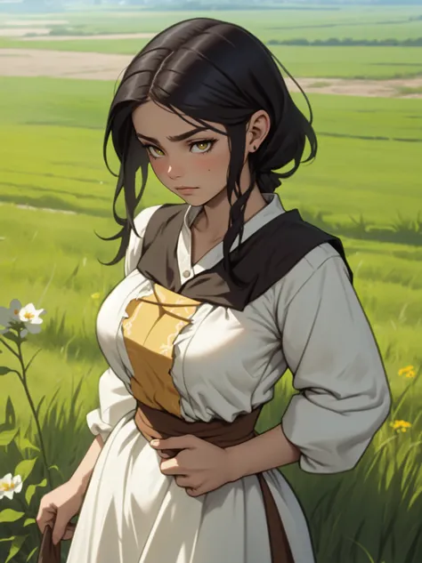 ((peasant girl peasant girl peasant girl peasant girl)) black hair yellow eyes sad torn peasant clothes huge muscles large breasts sad girl 