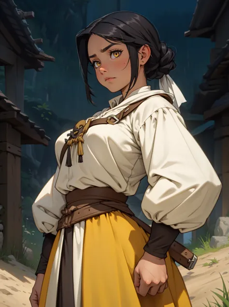 ((peasant girl peasant girl peasant girl peasant girl)) black hair yellow eyes sad torn peasant clothes huge muscles large breasts sad girl 