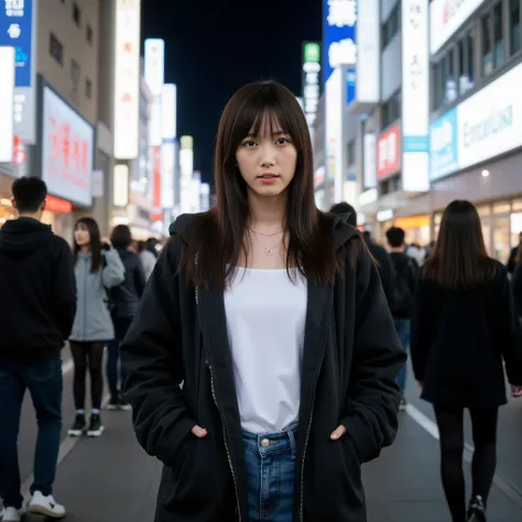 A high resolution photograph of a Japanese young woman, masterpiece, amazing quality, intricate details, extremely detailed, professional lighting, (sharp focus), solo, 1girl, (straight long black hair), seductive posing with sensual face for gravure photo...