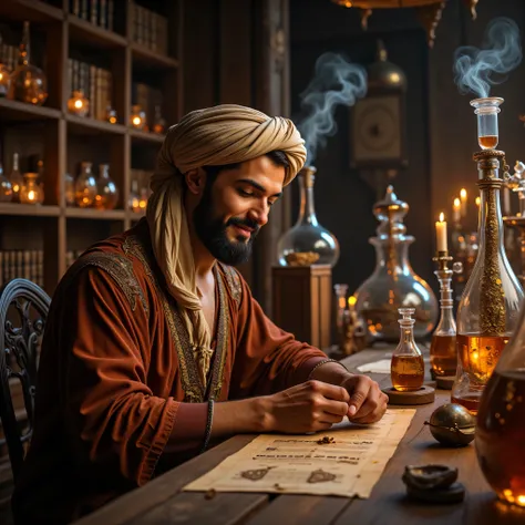 **Prompt:** Transport yourself to a breathtaking medieval chemical laboratory, where the echoes of scientific exploration from a bygone era resonate in the air. Imagine towering, intricately designed glassware chemical tube alembics, bubbling with vibrant ...