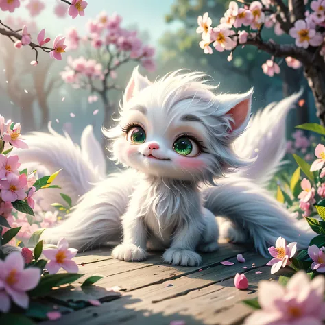 whimsical airbrush and oil painting, best angle of a Very cute mythical graceful transparent anthropomorphic furry creature holds white lilac, thin arms, fragile thread legs, jasmine flower spirit, Mystical garden where white lilac grows in a professional ...