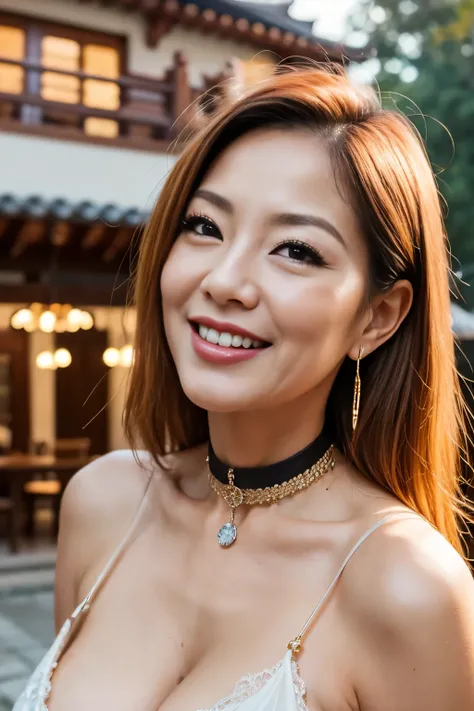 ７８ years old　Mom　MILF　Korean, Lady　large earring　Big choker　　realisitic　Gorgeous Madame Beautiful Mature Woman　sexy　Smile　Gentle woman navel piercing　４K　High quality 