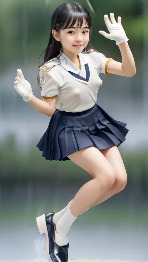 Best Quality、 natural depiction、Hi-Res、delicate、Very high degree of perfection 、beautiful,Girls are in elementary school６Grade、 black hair、cute girl eyes、Petite、Perfect Arms、(perfect fingers)、Perfect Legs、small breasts、Looks like Daidouji Tomoyo、((Marching...