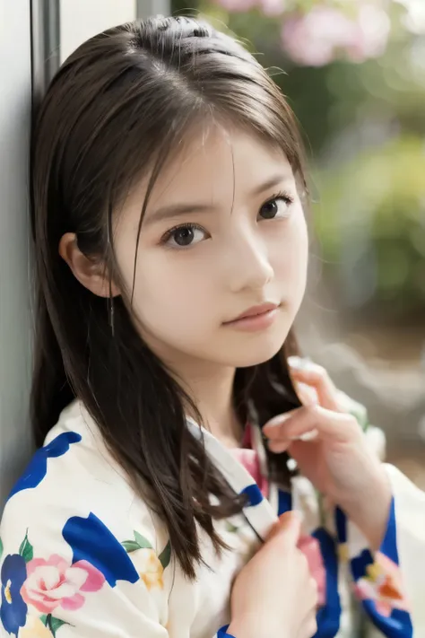cute expression,１８age,A sense of innocence remains,Yukata, hot spring town,Hi-Res, masterpiece, anatomically correct, textured skin, ponytail, 