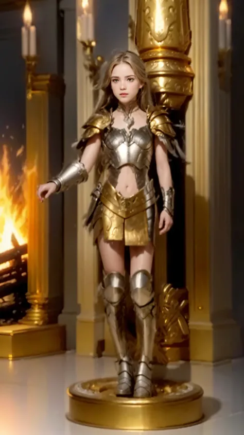  knight armed to the teeth in front of a bonfire,   Golden paladin armor  , picture of female champion  , epic paladin armor,   gold clothes, light gold armor, Angelic Golden Armor   , female champion  , gold paladin, paladin armor, elegant golden armor   ...