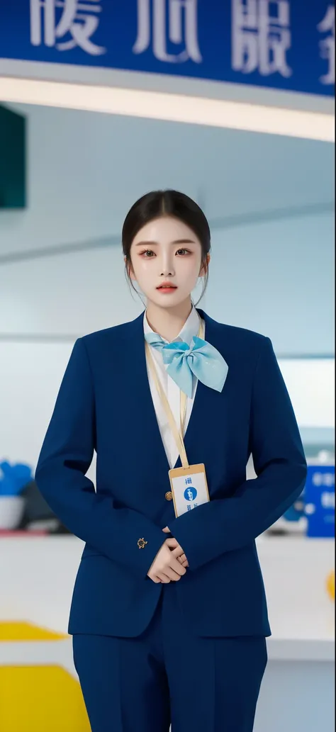 ( masterpiece,  Premium quality, best quality, Extremely detailed,  Official Art, Light effect,  Beauty and Aesthetics : 1.2, )Arafat woman in a blue suit and blue bow tie, Li Zixin, jinyiwei, learn Chinese, wenfeiye, wei wang, Qiu Fang, Luji , xintong che...