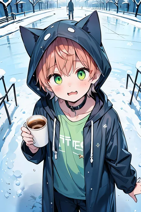 ((1-boy :1.3)),((handsome:1.2)),((adult male:1.15)),((Alone:1.3)),short hair,Red hair,((green eyes:1.25)),skinny body,((holding Coffee cup:1.25)),((eerily glowing eyes:1.3)),((:3:1.25)),(open mouth:1.15),((A filled with pleasure:1.1)),((ecstatic expression...