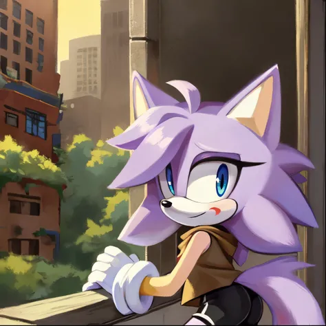 absurdres, ahoge, half closed eyelids, looking away from viewer, cowboy shot, (Mobian), (Wolf), Mobian Wolf, sonic oc, Sonic the hedgehog series style, masterpiece, best quality, 1girl, anthro, furry, fur, fluffy fur, (lavender colored fur), wolf girl, Kit...