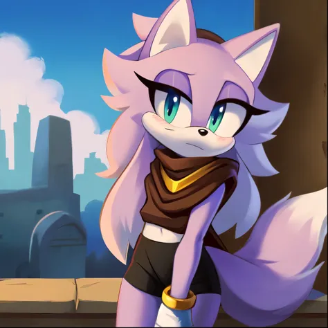 absurdres, ahoge, half closed eyelids, looking away from viewer, cowboy shot, (Mobian), (Wolf), Mobian Wolf, sonic oc, Sonic the hedgehog series style, masterpiece, best quality, 1girl, anthro, furry, fur, fluffy fur, (lavender colored fur), wolf girl, Kit...