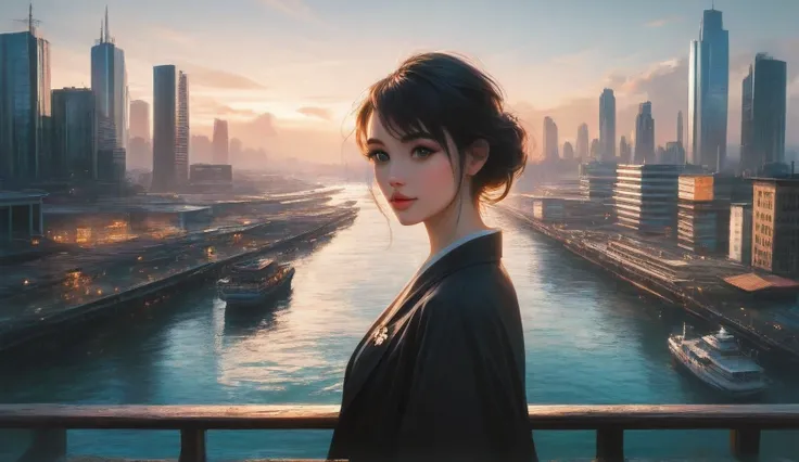 Japanese woman standing at the port