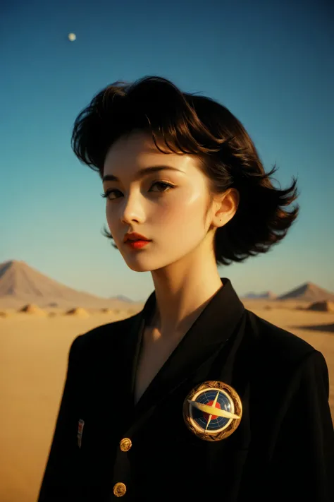 ((best quality)), ((masterpiece)), (detailed), perfect face, surreal, in the illustrative style of moebius, spaceships, aliens, fantasy, sci-fi, graphic novel, line drawing, ((japanese retro)), small breasts, slender, cleavage, SYNTHWAVE STYLE DESIGN VIBRA...