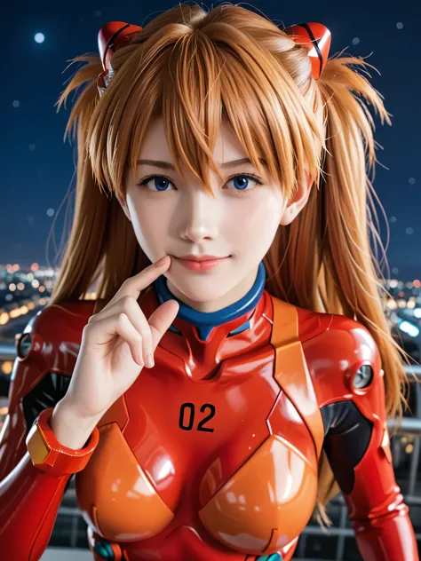 score_9, score_8_up, score_7_up, (masterpiece, best quality), 1girl, asuka langley soryu, (souryuu asuka langley:1.5), blue eyes, hair between eyes, headgear, interface headset, orange hair, two side up, bodysuit, long sleeves, plugsuit, red bodysuit, dept...