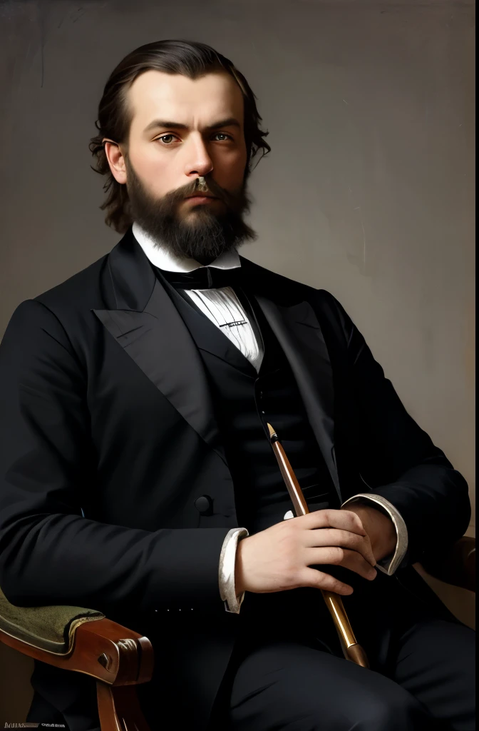 painting of a man with a beard and a cane, inspired by Jules Robert Auguste, kramskoi 4 k, by Thomas Couture, kramskoi, portrait of a victorian era duke, inspired by Stanislas Lépine, portrait of a handsome, inspired by Théodore Chassériau, in a high renai...