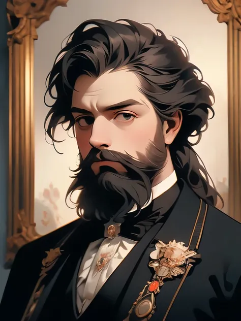 painting of a man with a beard and a cane, inspired by Jules Robert Auguste, kramskoi 4 k, by Thomas Couture, kramskoi, portrait of a victorian era duke, inspired by Stanislas Lépine, portrait of a handsome, inspired by Théodore Chassériau, in a high renai...