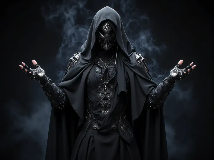 บุรุษBlack mask, Cult Cover Set, assassin creed style, Black mask, Wear a black veil, Cool Capes,  European style , Fantasy Capes,  shoulders , , holding your hands off both sides of your torso., Make an explanatory gesture, mysterious person in the shadow...