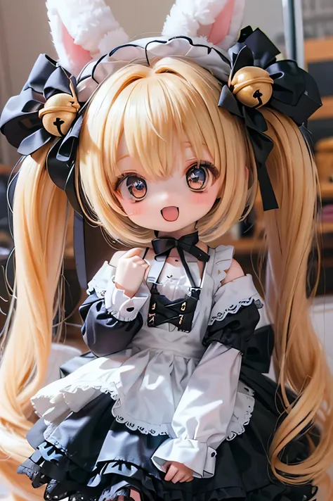 
         rabbit girl        、      chibi    、     young girl、        wearing gothic lolita clothes　laughs