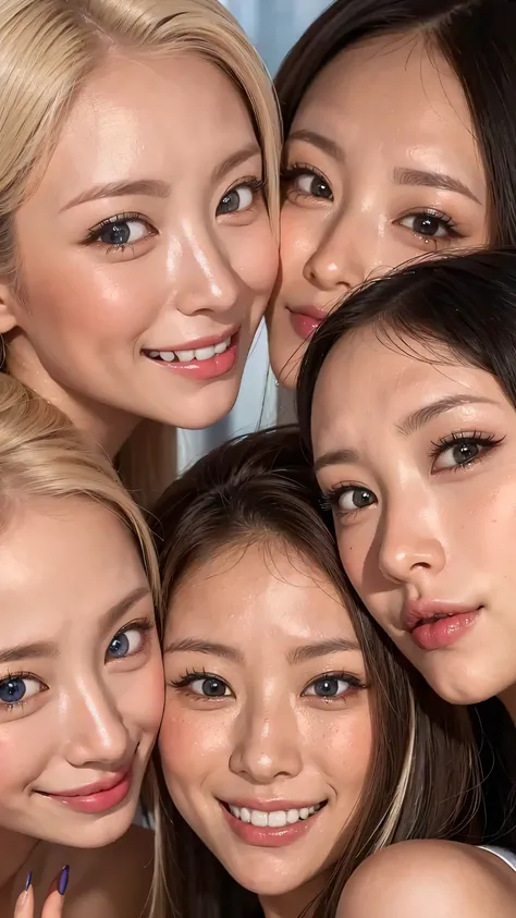 face close-up 8k ,Realistic Skin High Quality、 very smiling、  has a clear face、  has a clear face 、I want to make each part beautiful、Smile Closeup Ultra Clear    、    eyes match 、staring at me、 I'm looking at close-ups。My Face  、   すべての    eyes match、  、I...