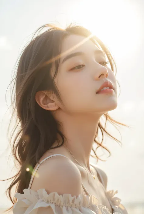 Facing the sun、Beautiful girl 、Fairy、big eyes、white background、Korean girls、Clear face 