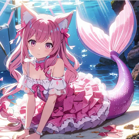 mermaid,Cat ears,twin tails,Lolita,Emotionless,pink hair