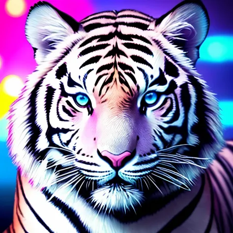 a close up of a white tiger sitting on a rock, beautiful neon cats, adorable glowing creature, beautiful white glowing eyes, dream animal cute eyes, beautiful glowing eyes, pink tigers, brightly glowing eyes, with glowing eyes, magical glowing eyes, ((tige...