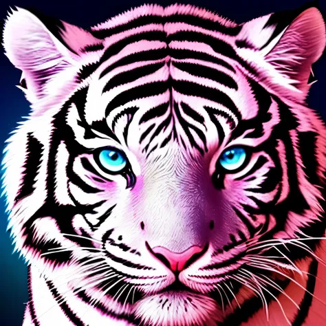 a close up of a white tiger sitting on a rock, beautiful neon cats, adorable glowing creature, beautiful white glowing eyes, dream animal cute eyes, beautiful glowing eyes, pink tigers, brightly glowing eyes, with glowing eyes, magical glowing eyes, ((tige...